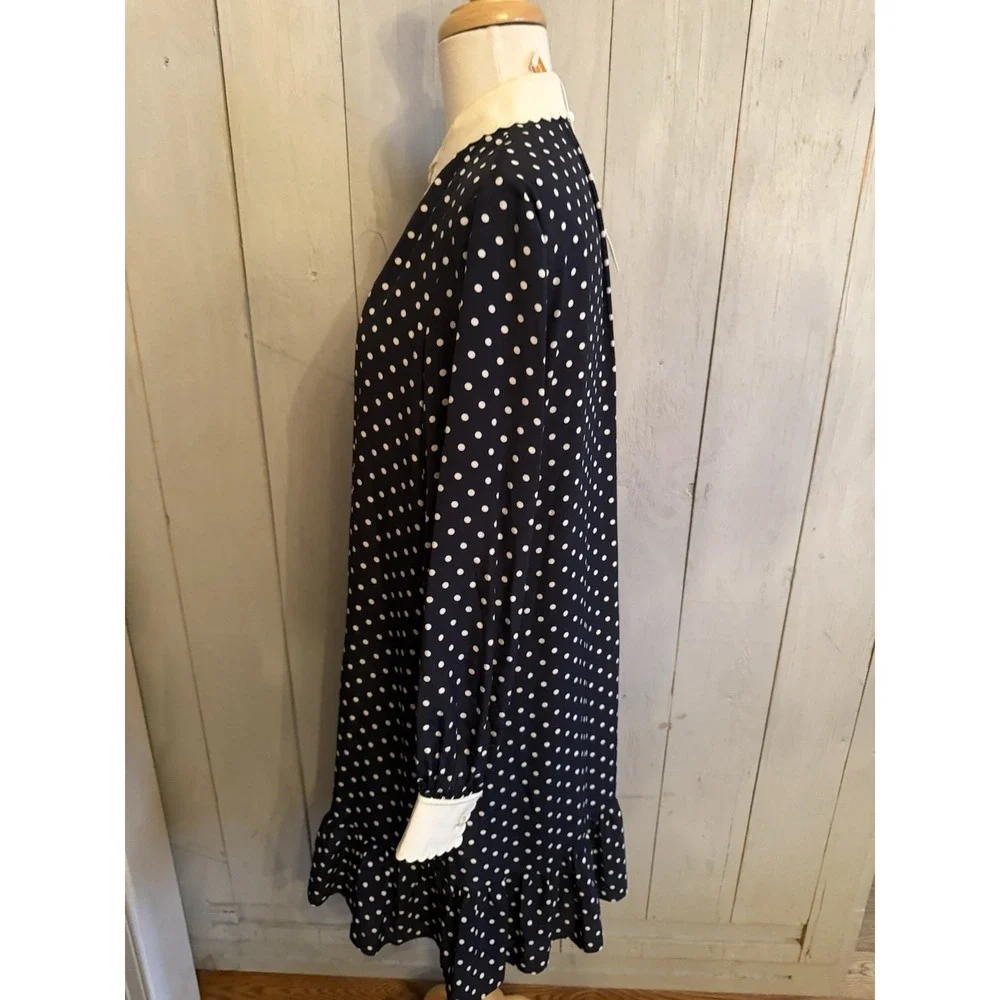 Tory Burch Cora Silk Dress 6 Button Up Preppy Classic Navy Polka Dot‎ New $498